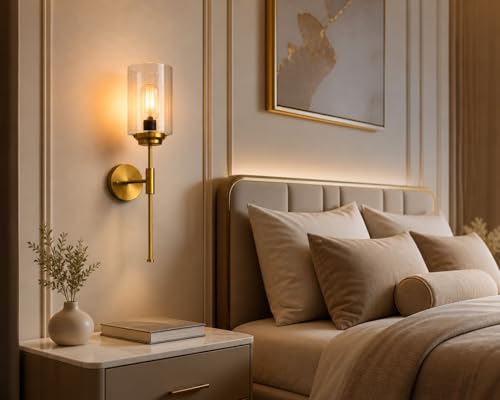 Image of Premium 1052 WL Modern Gold Finish Elegant Amber Glass Shade Wall Light for Bedroom, Living Room, Restaurants, Dining, Coffee Shop, Home and Office Decorative Wall.