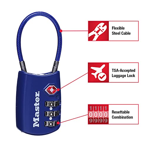 Master Lock Set Your Own Combination TSA Approved Luggage Lock, Travel Zipper Padlock is Perfect for Suitcases, Bags, or Backpacks, 4 Pack, Color May Vary, 4688EC42