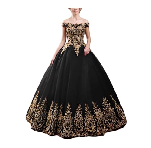 Asulla Gold Appliques Off The Shoulder Quinceanera Dress Tulle Puffy Ball Gown Long Homecoming Prom Evening Dress