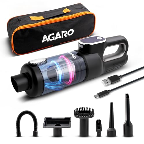 Image of AGARO HVC7799 Cordless Car Vacuum Cleaner, Portable Handheld Vacuum for Car & Home Interiors, 16 kPa High Power Suction, 5000 mAh Rechargeable Battery, Steel HEPA Filter, LED Light, Multiple Nozzles
