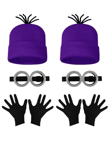 6 Pcs Halloween Costume Accessories Adult Purple Beanie Goggles Glasses