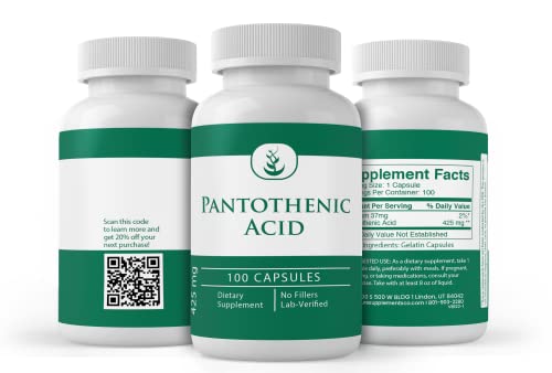 Pantothenic Acid (100 Capsules) Pure, Vitamin B5, Calcium Supplement #TOP3