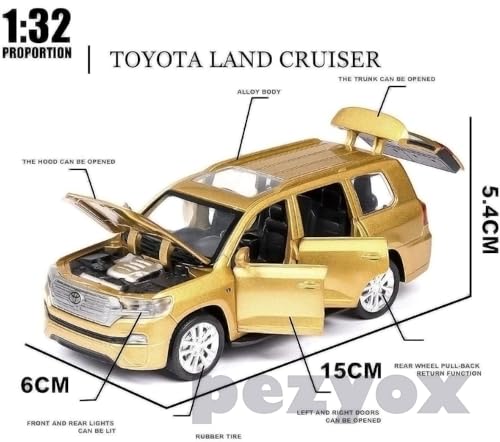 Image of Metal Pull Back Diecast Car 1:32 Land Cruiser Pull Back Car Model with Sound Light Boys Gifts Toys for Kids (Golden)