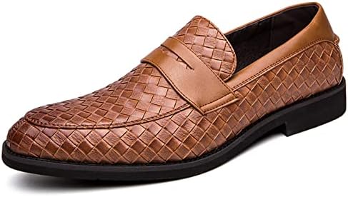 Men's Dress Oxford Loafers Comfortable Leather Formal Business Slip on Loafers for Men Oxfords (Brown,10)