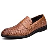Men's Dress Oxford Loafers Comfortable Leather Formal Business Slip on Loafers for Men Oxfords (Brow