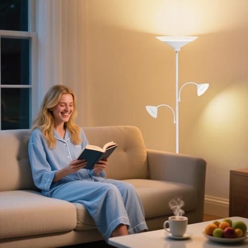 Image of SIBRILLE 3 Way Torchiere Floor Lamp - 42W Dimmable LED Tree Standing Lamp with Remote, 2300LM, Color Changing, 72 inch Tall Bright Floor Lamp for Living Room Bedroom Office