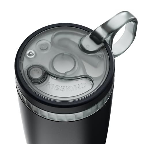 Image of KISSKIND Leakproof Iced Coffee Tumbler 20 oz, Insulated Ceramic Lined Cup | Iced Coffee All Day, Leakproof, Ceramic-Lined Interior, Bag-Safe Commute, Work, Travel, Fits Cup Holders, Hidden Straw Lid