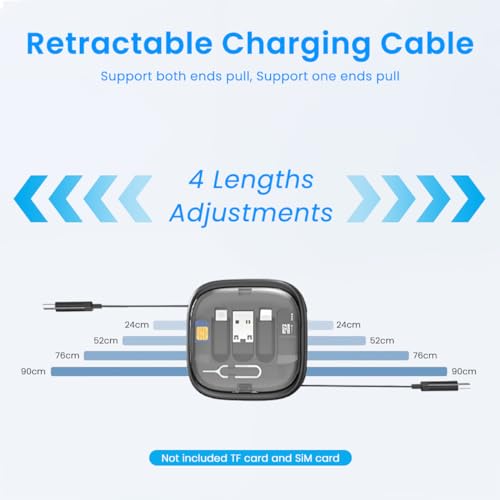 Image of Verilux 6 in 1 Fast Charging Cable with Storage Case, All in One Mobile Accessories with Card Slot & SIM Ejection Tool, 3.3Ft Retractable Type C Multi Charging Cable for iPhone, USB A /Type C Devices