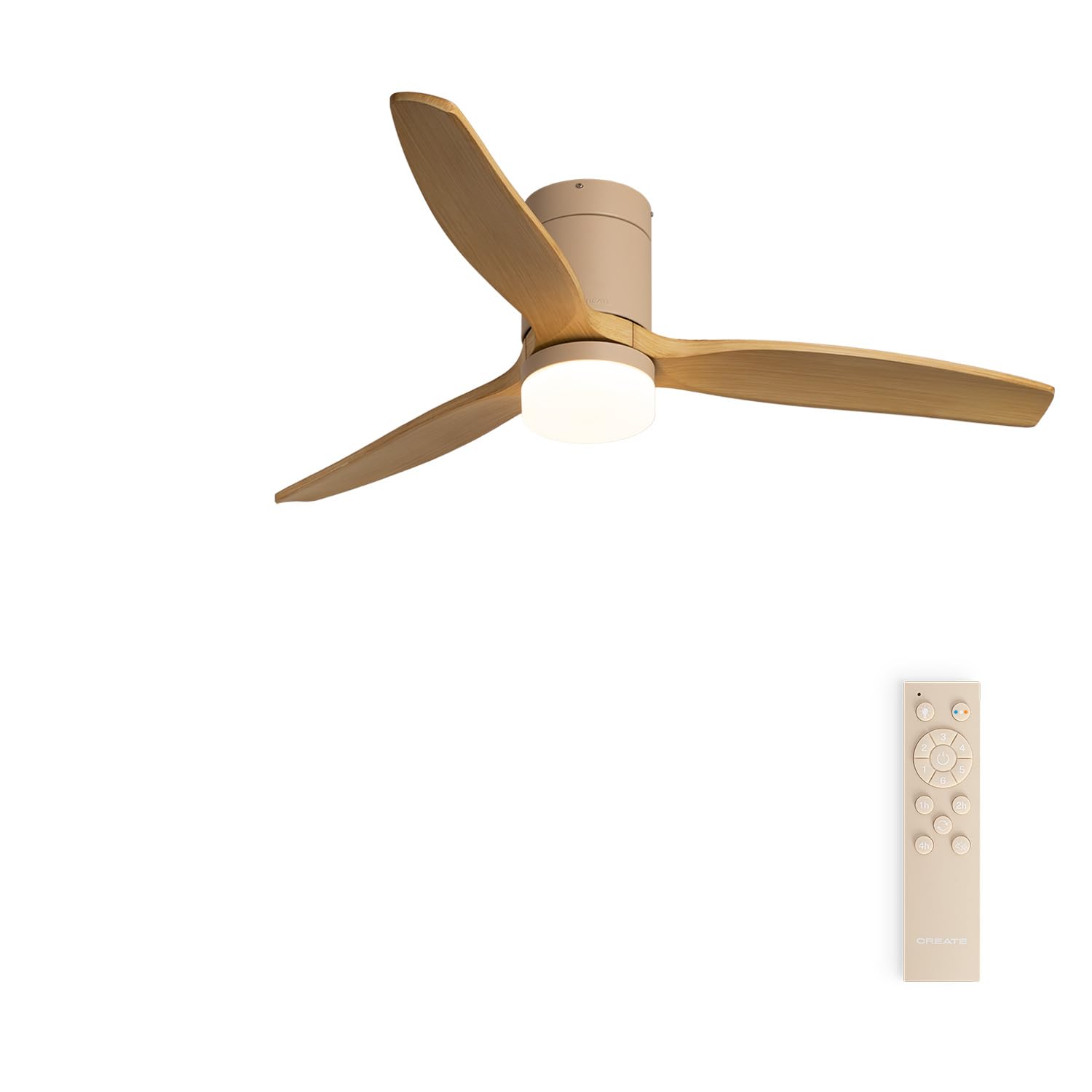 CREATE /WINDCALM M/ABS ceiling fan with light sand effect light wood blades and control/40W, silent, Ø132 cm, 6 speeds, 3 light temperatures, timer, summer-winter function