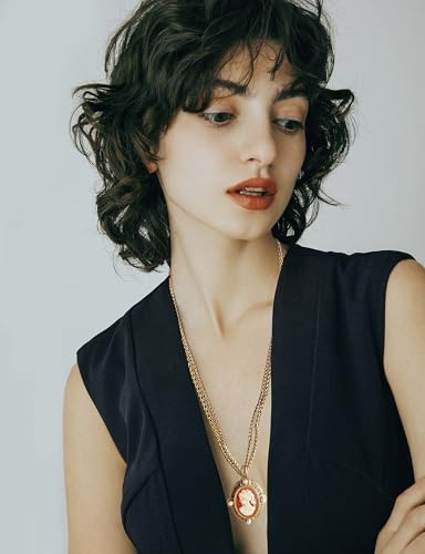 Victorian Cameo Silhouette Necklace for Women, Vintage Cameos Jewelry Antique Art Deco Pendant Necklaces Earrings3