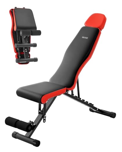 VEVOR Hantelbank verstellbare Brauchtrainer für Ganzkörpertraining (300 kg belastbar), Sit-up-Trainingsbank Fitness Bank Flachbank mit erweitertem Kopf-/Nackenschutz und schnellem Zusammenklappen