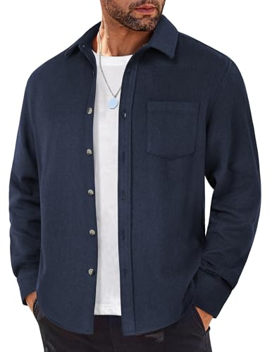 Image of COOFANDY Mens Flannel Shirts Long Sleeve Button Down Shirts Lightweight Flannel Jacket Casual Plaid Shirt