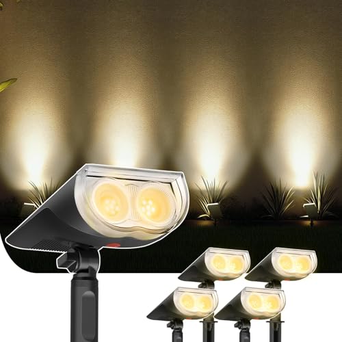 Linkind StarRayS Luces Solares LED Exterior Jardin,3000K blanco cálido foco solar led,350Lm Lampara Exterior con 2 modos para Jardín, Patio, Calzada, Piscina, 4 Piezas