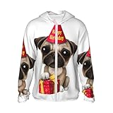 cuccioli di carlino in vendita nelle marche Polsini elastici e orlo doppia fissazione: questo simpatico abbigliamento di protezione solare con stampa di cuccioli di carlino di buon compleanno è dotato di polsini elastici e un orlo elastico regolabile per una doppia fissazione antivento, che si adatta meglio al corpo, impedisce l'ingresso di vento e polvere e mantiene la temperatura corporea durante le attività all'aperto.