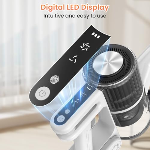 Cordless Vacuum Cleaner, 30Kpa Stick Vacuum with LED Display, Battery Powered Vacuum Up to 40 Min Runtime, Lightweight, Rechargeable Vacuum Cleaners for Home Hard Floor Carpet Pet Hair(White)