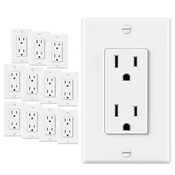 12 Pack - ELECTECK 15A Decor Receptacle Outlet with Wall Plate, Non-Tamper-Resistant, Commercial Grade, UL Listed, White