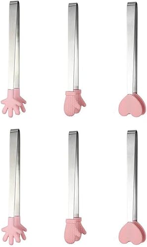 Miniatura 1 de Paquete de 6 mini pinzas de postre de acero inoxidable para cubitos de hielo, forma de guante de corazón, forma de guante de corazón, pequeños,