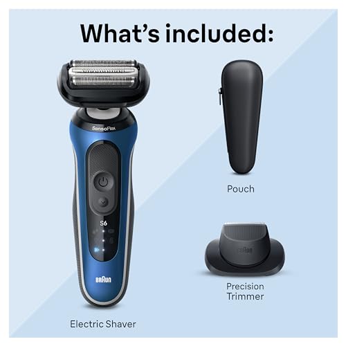 Image of Braun Electric Shaver for Men, Series 6 6120s, Wet & Dry Shave, Turbo & Gentle Shaving Modes, with Precision Trimmer & Pouch, Blue