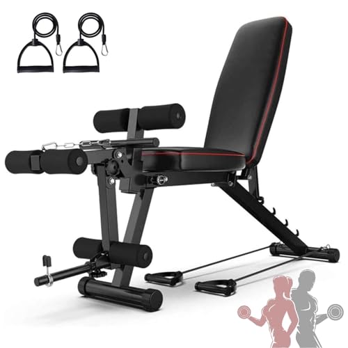 Panca per Sollevamento Pesi banco manubri palestra multifunzione regolabile pieghevole panca per esercizi Panca Inclinazione Declinazione Panca da Allenamento con Leg Extension e Leg Curl