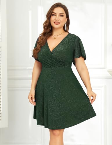 Image of ZOMVA 2025 Plus Size 0X-4X Sparkly Glitter Wrap V Neck A Line Mini Dress Sparkle Sequin Sexy Dresses Cocktail Party Club