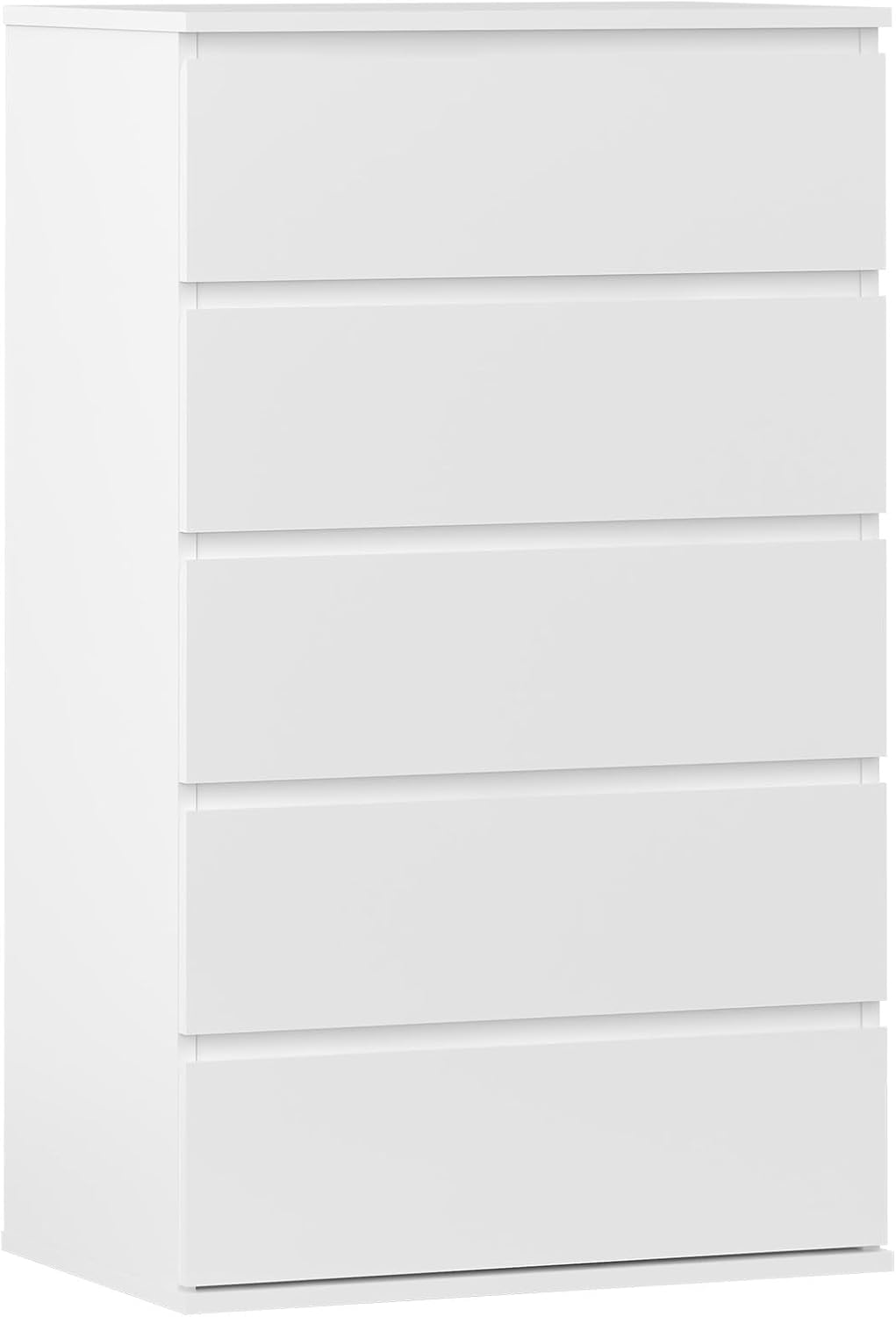 Panana Modern 5-Drawer Handle-Free Chest of Drawers, White Vertical Storage Organizer for Bedroom Office Bathroom