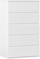 Panana Modern 5-Drawer Handle-Free Chest of Drawers, White Vertical Storage Organizer for Bedroom Office Bathroom