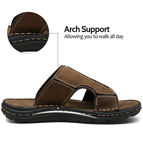 Jousen Sandals For Men Leather Arch Support Mens Sandals Outdoor Mens Beach Slide Sandals(Amy2005A Dark Brown 10) #TOP3