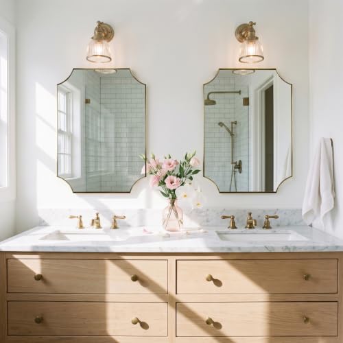 Image of MIRRORART Contemporary 20x28'' Scalloped Gold Bathroom Mirror