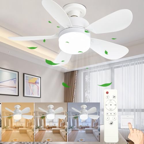maolo Ventilatore da Soffitto con Luce LED Dimmerabile – 5 Pale Silenziose, Telecomando Incluso, 3 Tonalità di Colore (3000K-4000K-6500K), 3 Velocità Regolabili, 1000LM, Ø 50cm, Bianco