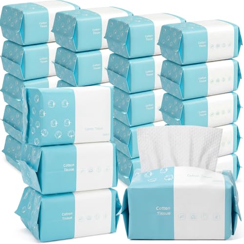 Riakrum 24 Pack Disposable Towelettes Face Towel Bulk Cotton Face Tissues Soft Facial Tissue Dry Wet Use for Sensitive Skin Care Makeup Removing Surface Cleaning (1200 Counts)