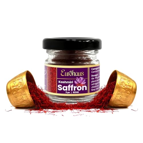Image of Eurohaus Pure Kashmiri Kesar Saffron 5 Gram - Grade A+++ Saffron Threads | Rich Aroma Natural Color & Long Threads for Milk Tea Kheer Biryani Sweets Desserts Cooking and Pooja Use