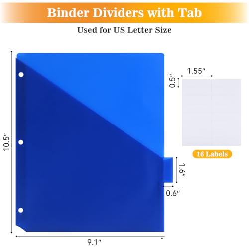 SUQJOY 8-Tab Dividers for 3 Ring Binder, 48 Count Binder Dividers with Pockets, Subject Dividers, 3-Hole Plastics Sheets Protectors for US Letter Size in 0.5\", 1\",2\" Binders, Vibrant 8 Color, 6 Packs