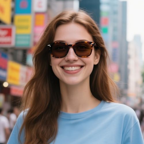 Round Frame Womens Sunglasses Lightweight Resin Frame PC Lens UV Protection Stylish Design, Dark Brown