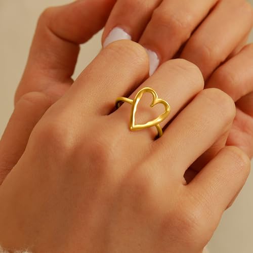 Irregular Hammered Hollow Heart Stackable Ring for Women 925 Sterling Silver Minimalist Stylish LOVE Heart Rings to Daughter Mom 14K Gold Plated Adjustable Open Band Ring Wedding Hallowmas Jewelry4