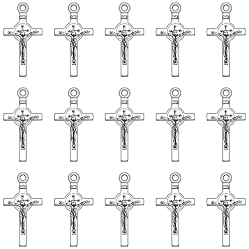 WenRity 100Pcs Alloy Catholic Jesus Cross Charms Small Saint Benedict