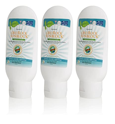 3Rd Rock Sunblock® Sunscreen Lotion Spf 35+ / 3.3 Oz (3 Pack) Unscented / All Natural & Organic Zinc Sunscreen / Aromatherapeutic Chemical Free Sun Protection / Face And Body Sun Tan Lotion With Moisturizer For Adults #TOP4