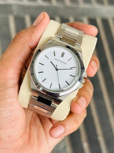 Image of AMERICANVIBER Dual Tone Stainless Steel Strap Men's Wrist Watches Classic Minimalist Bar Scale Dial Analog Wrist Watch for Men