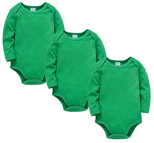 kavkas Body de manga larga para bebé para niños y niñas recién nacidos, chalecos de algodón, camisetas para bebés, mamelucos sólidos, paquete de 3 (0-24M), verde, 6 mes Cover