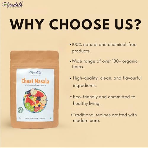 Image of Avadata Organics Chaat Masala Powder, 50g | Premium Spice Blend, 100% Pure and Natural, Perfect for Flavoring Indian Snacks | Hygienically Packed | Premium Spices & Herbs | No Added Sugar Additives & Preservatives