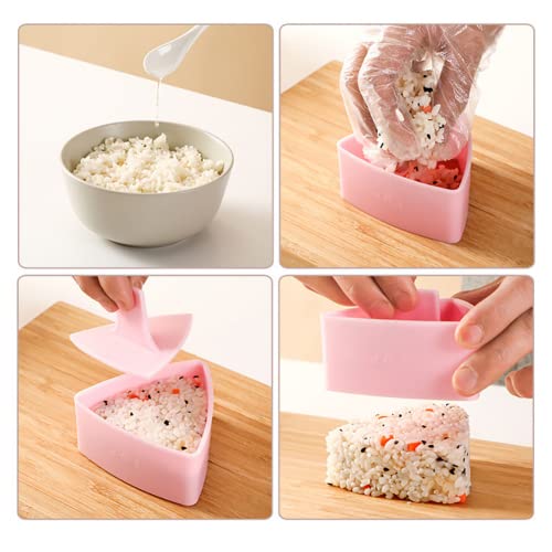 HJUWANG Triangle Sushi Mold Kitchen Sushi Making Mould Sushi Maker Mold DIY Triangle Sushi Press Kitchen Gadget Mini Onigiri Press (Pink) - Image 3