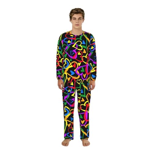 Pyjama à manches longues doux homme imprimé arc-en-ciel extensible