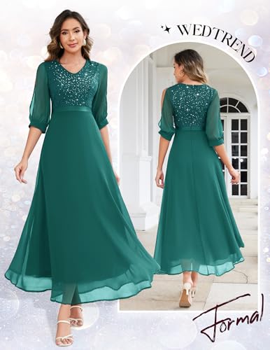 Image of Wedtrend Women's Sequin Dresses Sparkly Glitter Dress Split Sleeves Formal Dresses Maxi Evening Dress