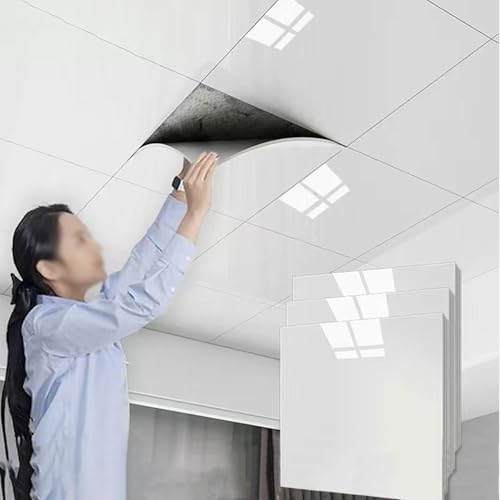 FUYAO Paneles de azulejos de techo de plástico impermeable para decoración de oficina en casa, 300 x 300 mm, 5 10 20 30 40 50 unidades, fácil de cortar con parte trasera de aluminio