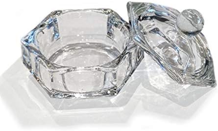JND Professional Acrylic Liquid Monomer Small Dappen Dish + Lid Glass Crystal Bowl Nail Art Powder Cup (Hexagon)