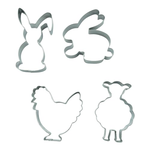 BekkiB Set di 4 formine per biscotti "Pasqua" – tagliapasta a forma di pollo, pecora, coniglio – tagliapasta in acciaio inox lavabile in lavastoviglie – Stampo per biscotti – 1714