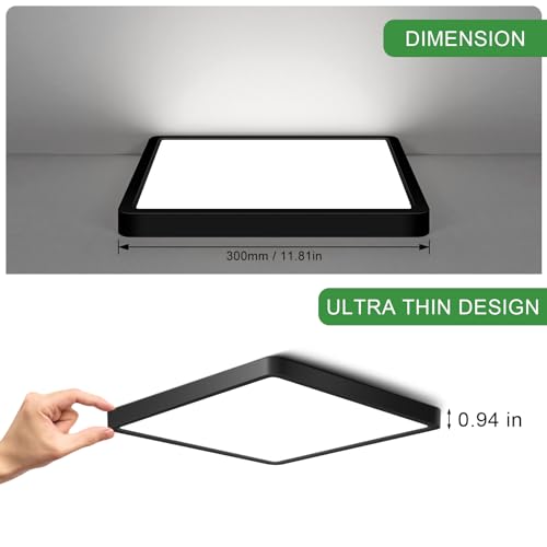 Lightingwill ASDK-XDD-FX-24W-DW-B-US 12Inch 24W Square Led Ceiling Light Fixtures Flush Mount, 5000K Daylight White Led Ceiling Lamp, Surface Mount Modern Ceiling Lights, Black Slim Flat Panel Lighting thumb #1