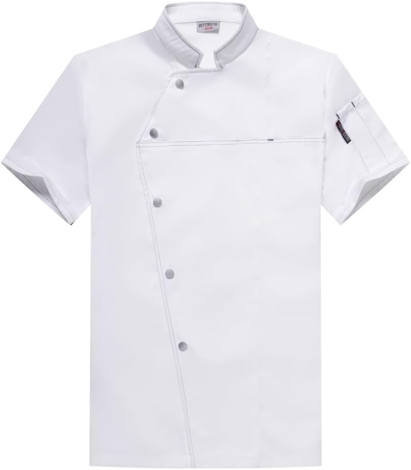 Unisex Chef Jacket Short Sleeve Catering Cooking Clothes Chef Coat Uniform Workwear for Restaurant Kitchen