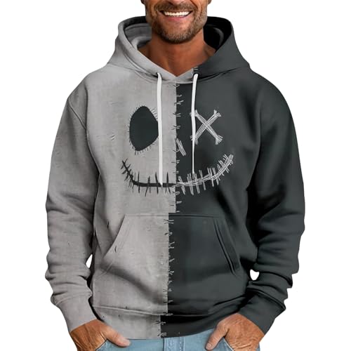 Mens Pullover Hoodie Halloween Long Sleeve Sweatshirt with Pocket Ghostface Print Casual Hooded Tops