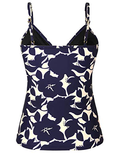 Image of Hilor Women's Tankini Tops Shirred Ruffled Swimsuits V Neck Swimwear Top