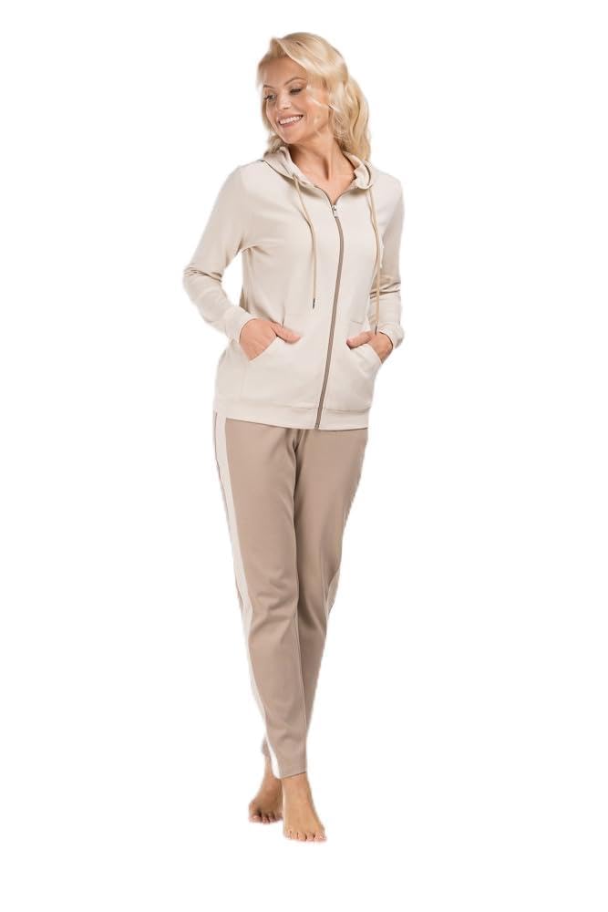 Consult-Tex Leichter, bequemer Damen Freizeitanzug Hausanzug, Jogginganzug aus weicher Baumwolle Misch-Qualität. Mit Reißverschluß, Kapuze, sowie Einschubtaschen. für Winter wie Sommer.